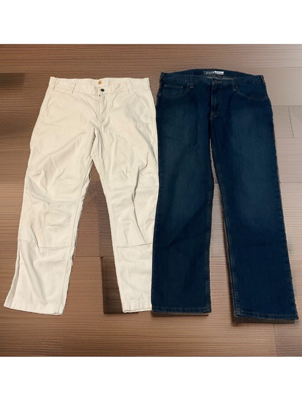 Lot Of 2 Carhartt White & Blue Rugged Canvas & Jean Work Pants 36x30